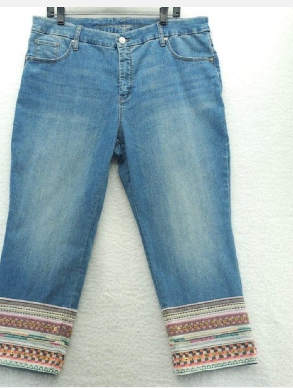 Chicos So Slimming Embellished Hem Girlfriend Crop Ankle Jeans Embellished 16P